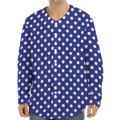 Blue And White Polka Dot Pattern Print Long Sleeve Baseball Jersey