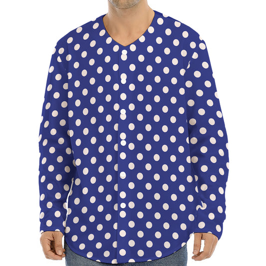 Blue And White Polka Dot Pattern Print Long Sleeve Baseball Jersey