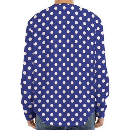 Blue And White Polka Dot Pattern Print Long Sleeve Baseball Jersey