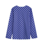 Blue And White Polka Dot Pattern Print Long Sleeve Short Coat
