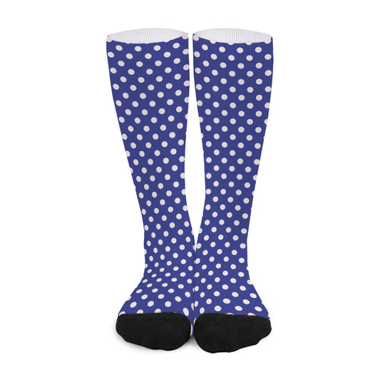 Blue And White Polka Dot Pattern Print Long Socks