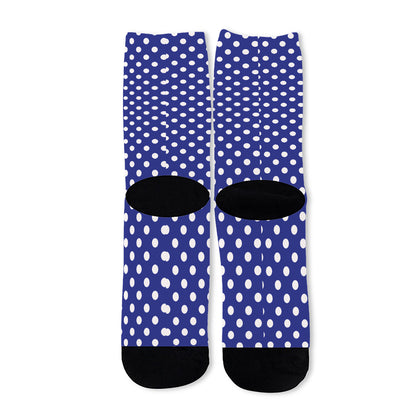 Blue And White Polka Dot Pattern Print Long Socks