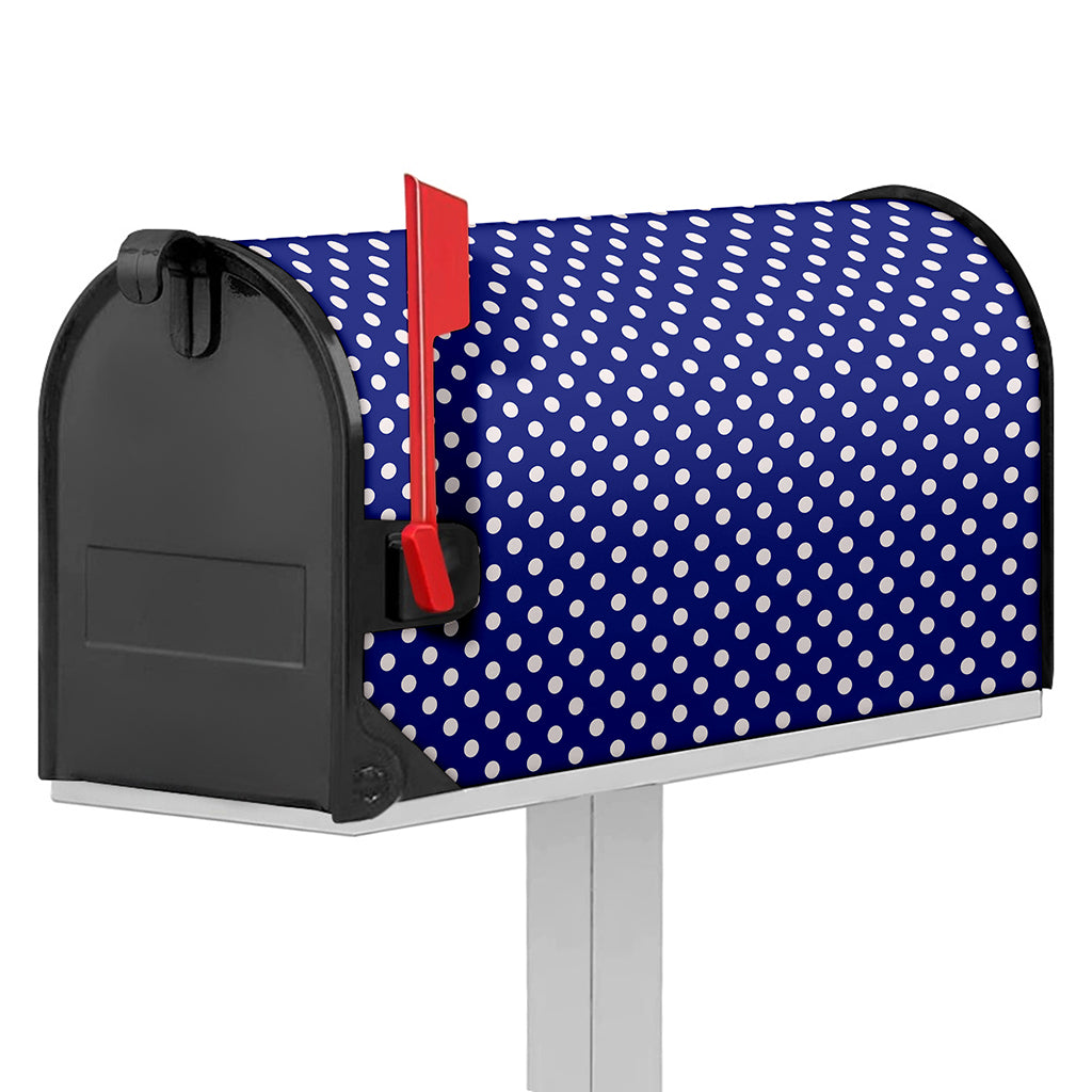 Blue And White Polka Dot Pattern Print Mailbox Cover