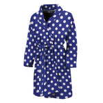 Blue And White Polka Dot Pattern Print Men's Bathrobe