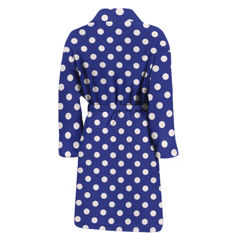 Blue And White Polka Dot Pattern Print Men's Bathrobe