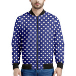 Blue And White Polka Dot Pattern Print Men's Bomber Jacket