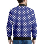 Blue And White Polka Dot Pattern Print Men's Bomber Jacket