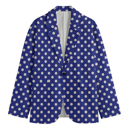 Blue And White Polka Dot Pattern Print Men's Cotton Blazer