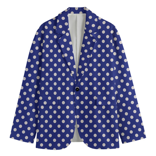 Blue And White Polka Dot Pattern Print Men's Cotton Blazer