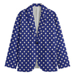 Blue And White Polka Dot Pattern Print Men's Cotton Blazer