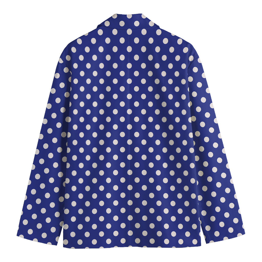Blue And White Polka Dot Pattern Print Men's Cotton Blazer