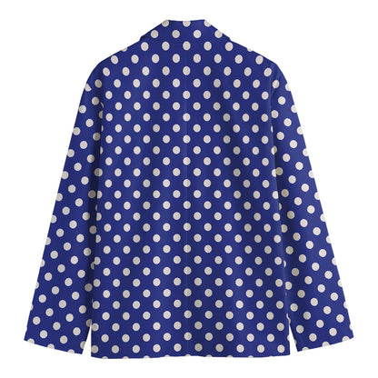 Blue And White Polka Dot Pattern Print Men's Cotton Blazer