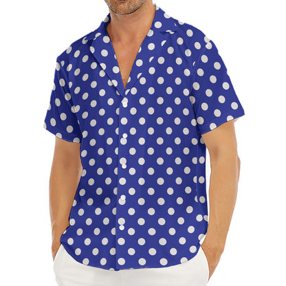 Blue And White Polka Dot Pattern Print Men's Deep V-Neck Shirt
