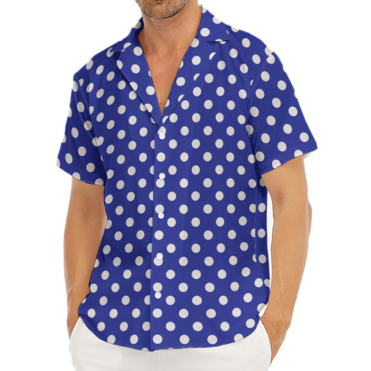 Blue And White Polka Dot Pattern Print Men's Deep V-Neck Shirt