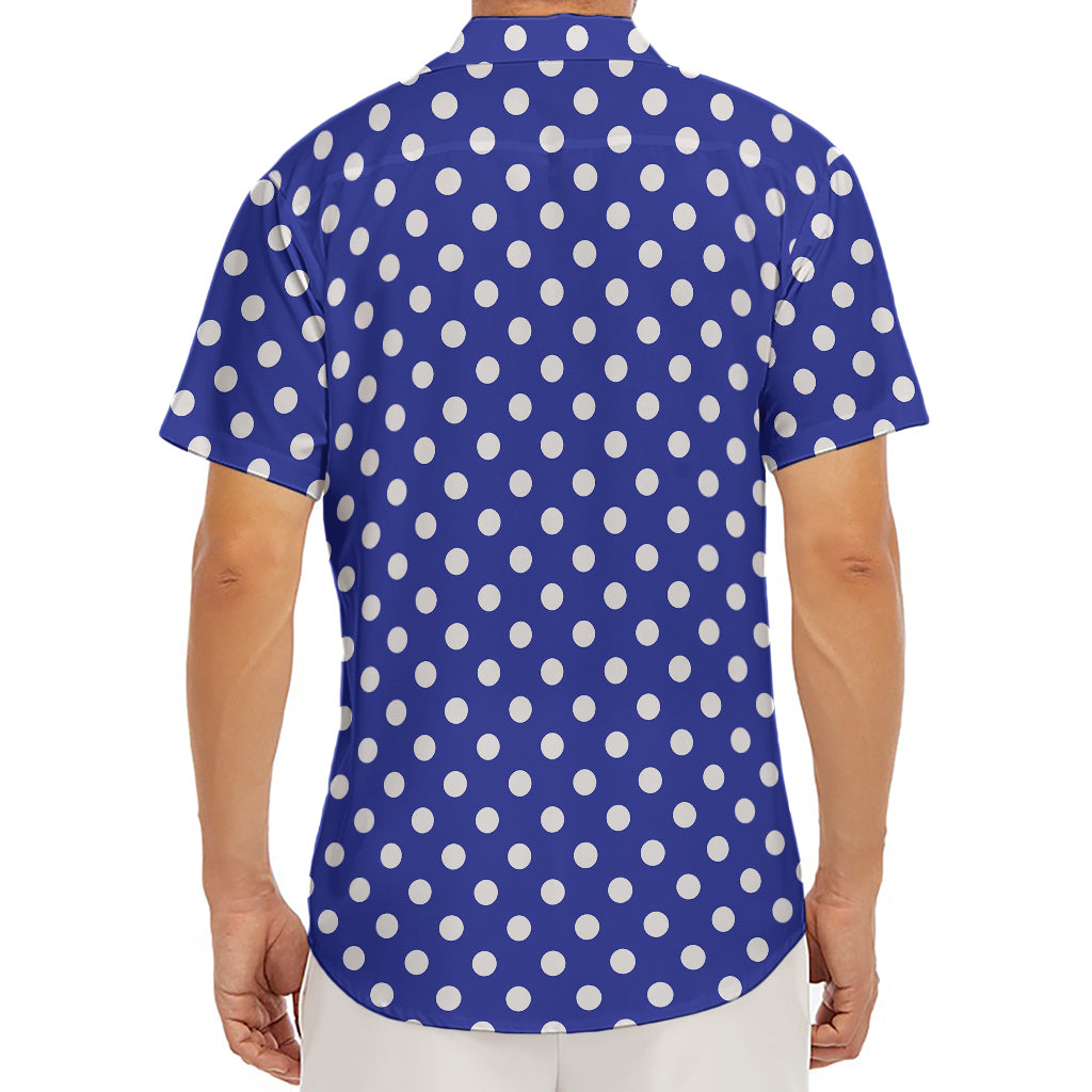 Blue And White Polka Dot Pattern Print Men's Deep V-Neck Shirt