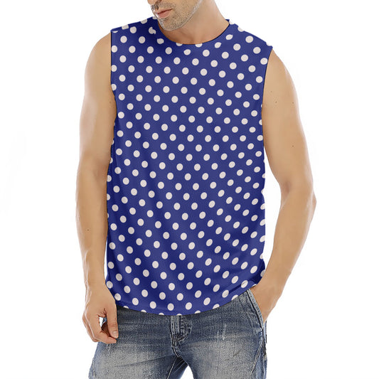 Blue And White Polka Dot Pattern Print Men's Fitness Tank Top