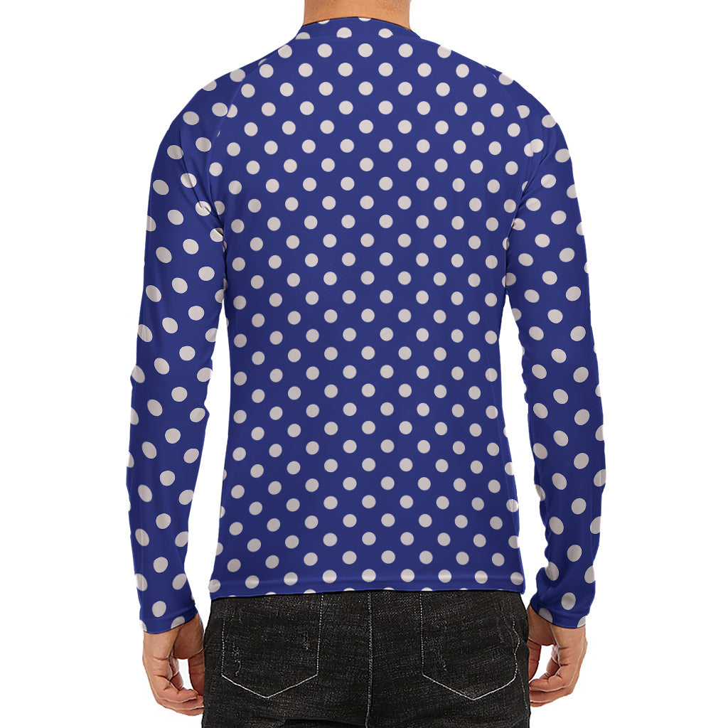 Blue And White Polka Dot Pattern Print Men's Long Sleeve Rash Guard