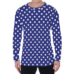 Blue And White Polka Dot Pattern Print Men's Long Sleeve T-Shirt