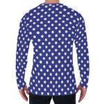 Blue And White Polka Dot Pattern Print Men's Long Sleeve T-Shirt