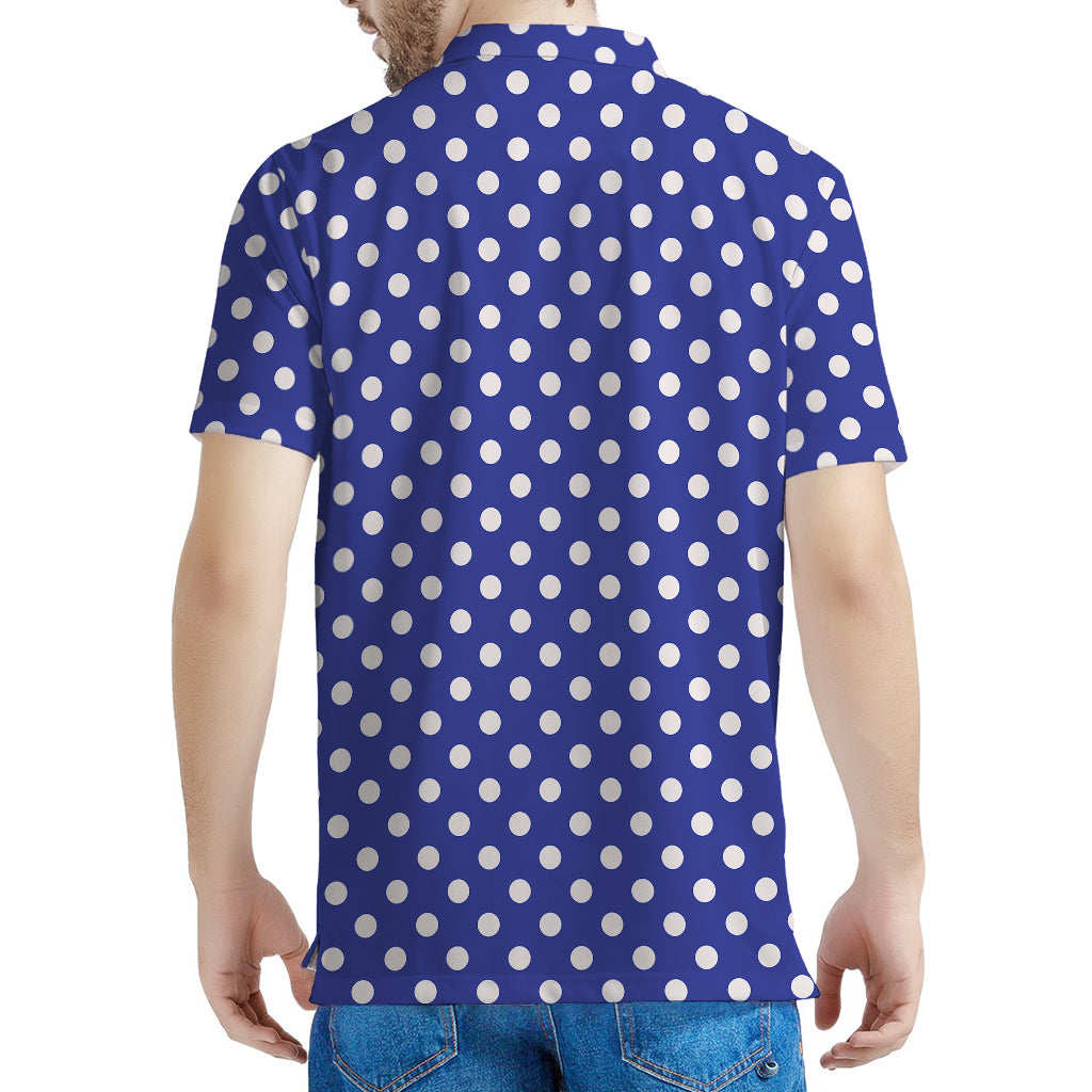 Blue And White Polka Dot Pattern Print Men's Polo Shirt