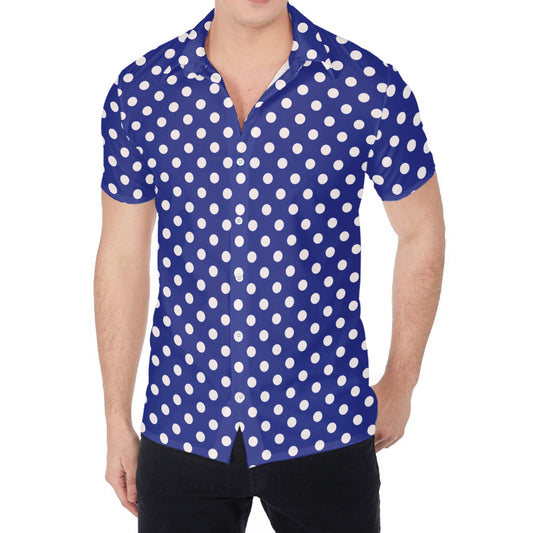 Blue And White Polka Dot Pattern Print Men's Shirt