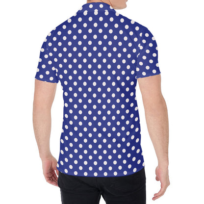 Blue And White Polka Dot Pattern Print Men's Shirt