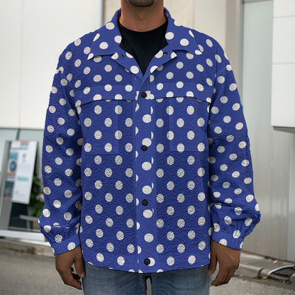 Blue And White Polka Dot Pattern Print Men's Shirt Jacket