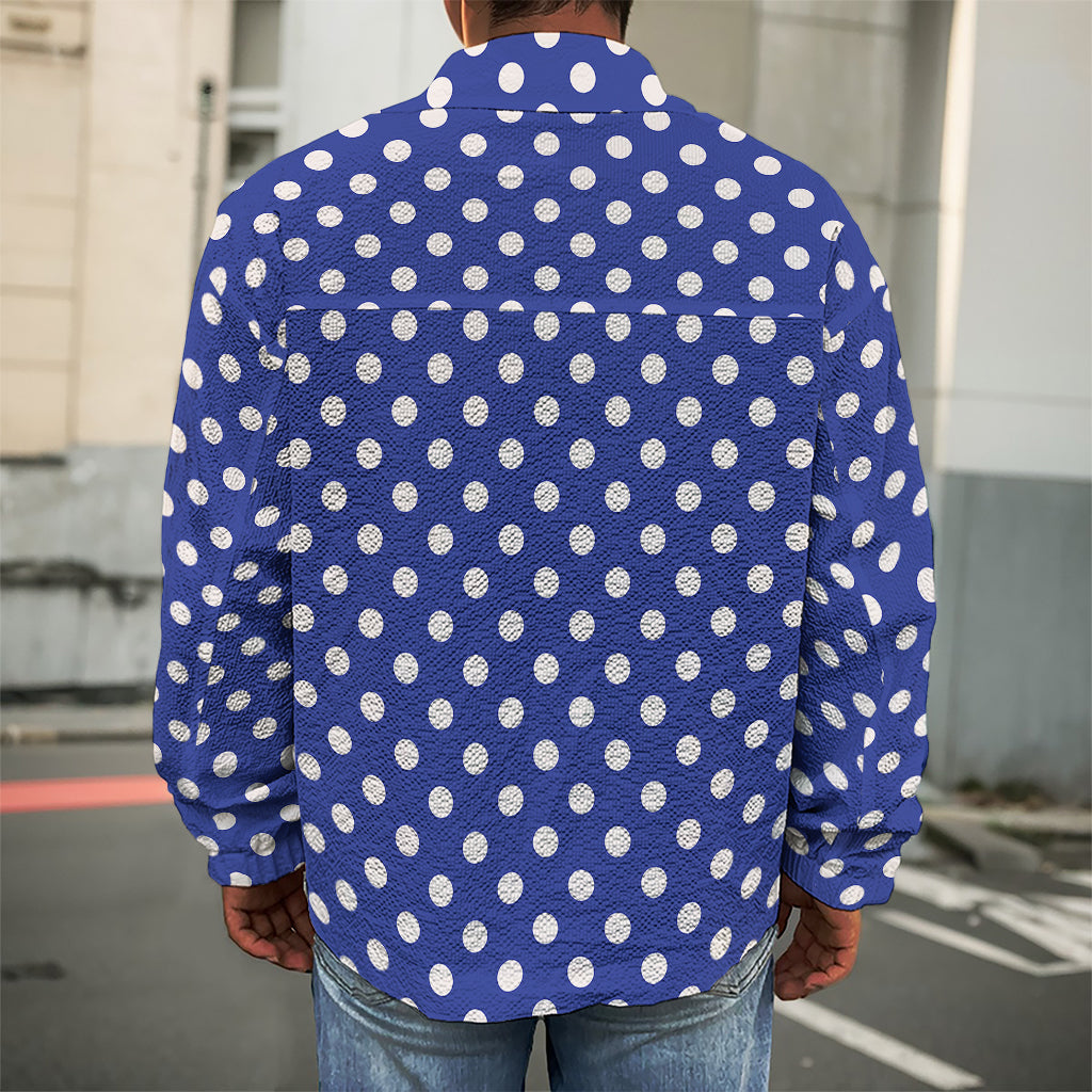 Blue And White Polka Dot Pattern Print Men's Shirt Jacket