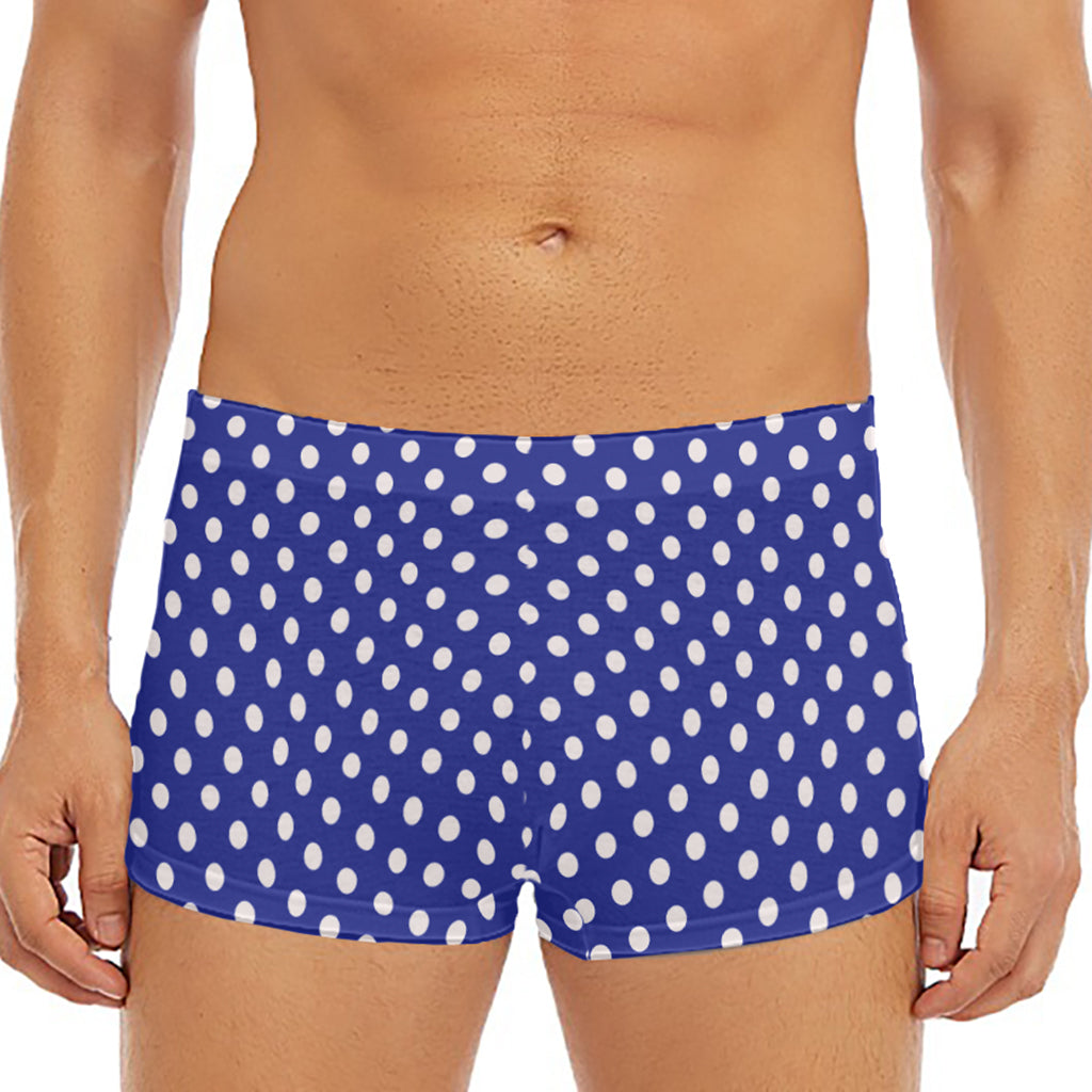 Blue And White Polka Dot Pattern Print Men's Short Boxer Briefs