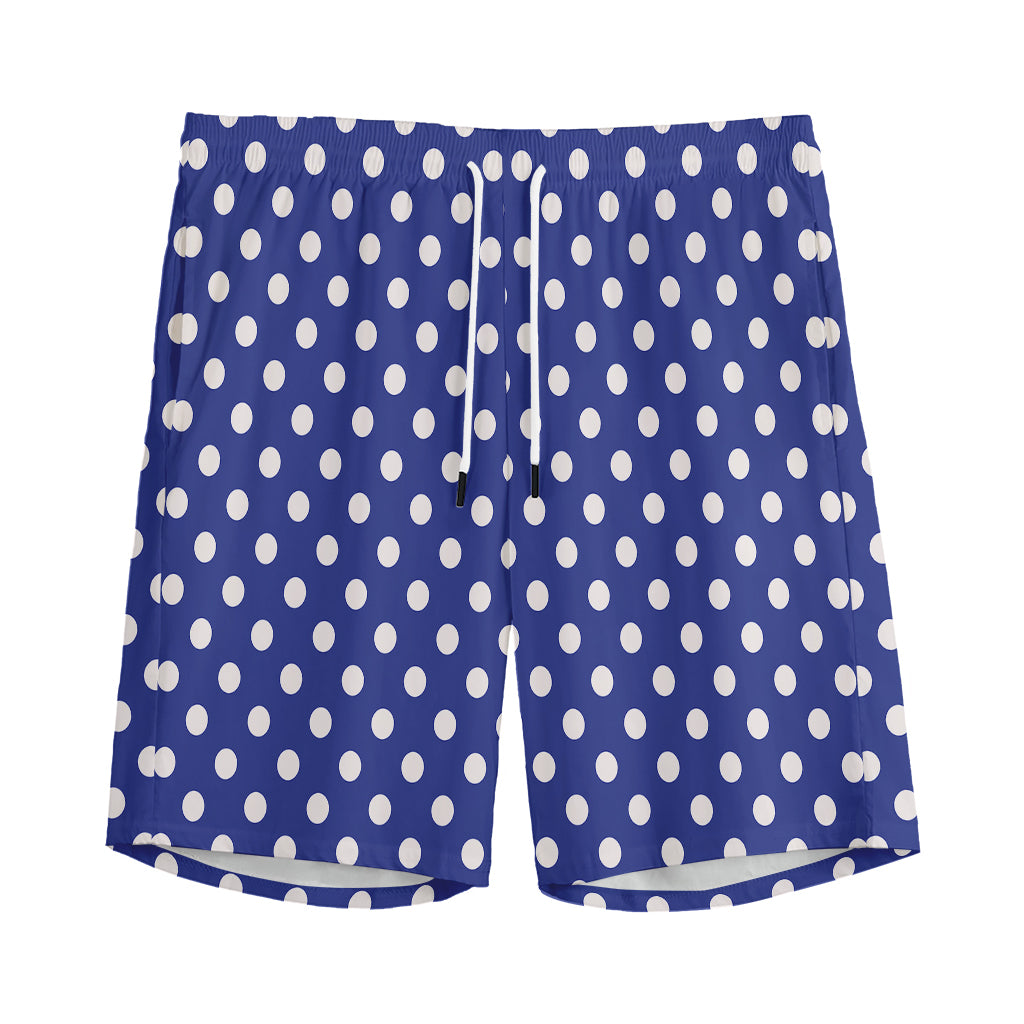 Blue And White Polka Dot Pattern Print Men's Sports Shorts