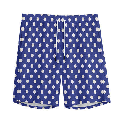Blue And White Polka Dot Pattern Print Men's Sports Shorts