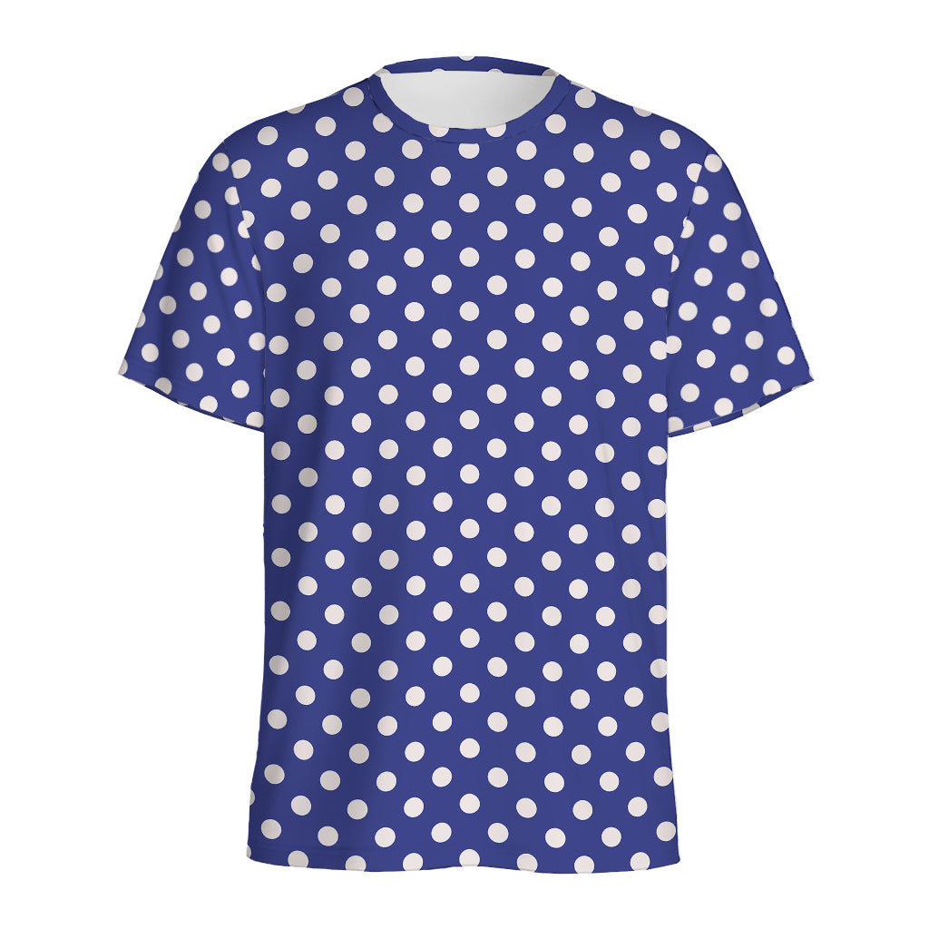 Blue And White Polka Dot Pattern Print Men's Sports T-Shirt