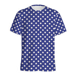 Blue And White Polka Dot Pattern Print Men's Sports T-Shirt