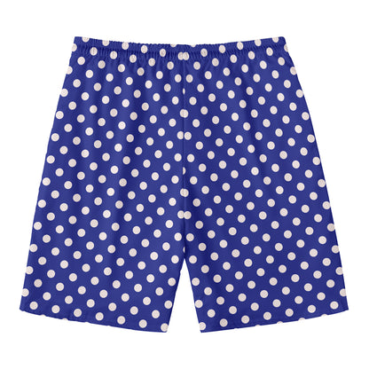 Blue And White Polka Dot Pattern Print Men's Swim Trunks