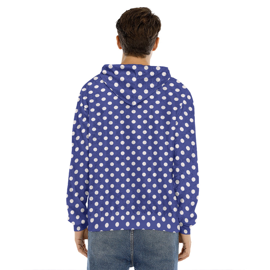 Blue And White Polka Dot Pattern Print Men's Velvet Pullover Hoodie