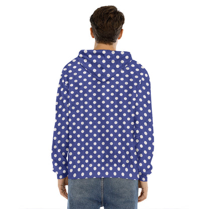 Blue And White Polka Dot Pattern Print Men's Velvet Pullover Hoodie