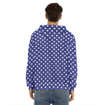 Blue And White Polka Dot Pattern Print Men's Velvet Pullover Hoodie