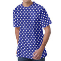Blue And White Polka Dot Pattern Print Men's Velvet T-Shirt