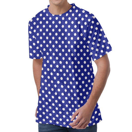 Blue And White Polka Dot Pattern Print Men's Velvet T-Shirt