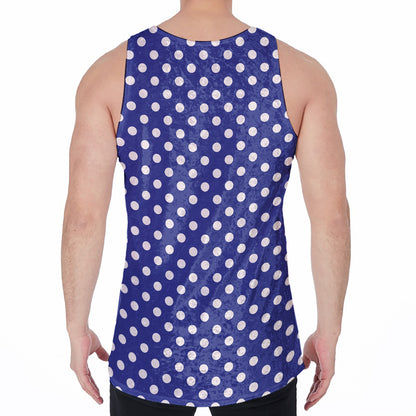 Blue And White Polka Dot Pattern Print Men's Velvet Tank Top