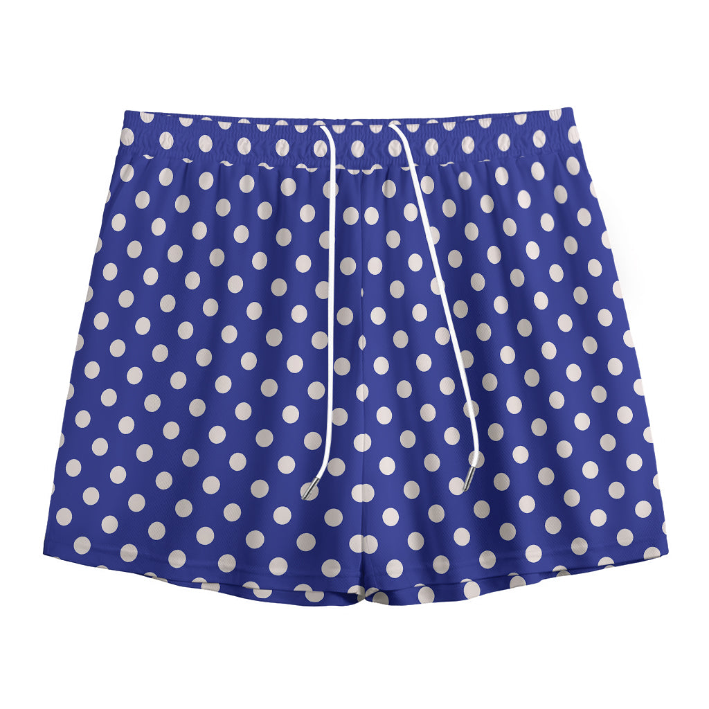 Blue And White Polka Dot Pattern Print Mesh Shorts