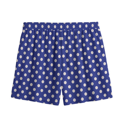 Blue And White Polka Dot Pattern Print Mesh Shorts