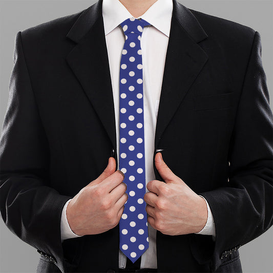 Blue And White Polka Dot Pattern Print Necktie