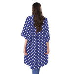 Blue And White Polka Dot Pattern Print Open Front Beach Cover Up