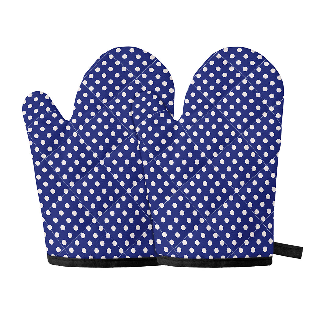 Blue And White Polka Dot Pattern Print Oven Mitts