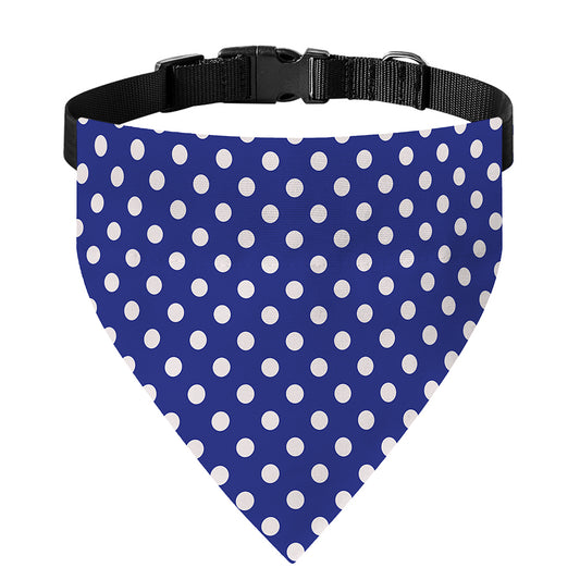 Blue And White Polka Dot Pattern Print Over The Collar Dog Bandana