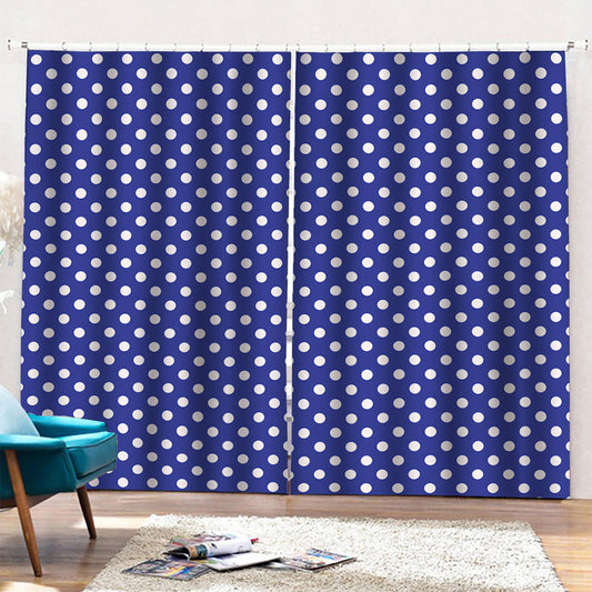 Blue And White Polka Dot Pattern Print Pencil Pleat Curtains