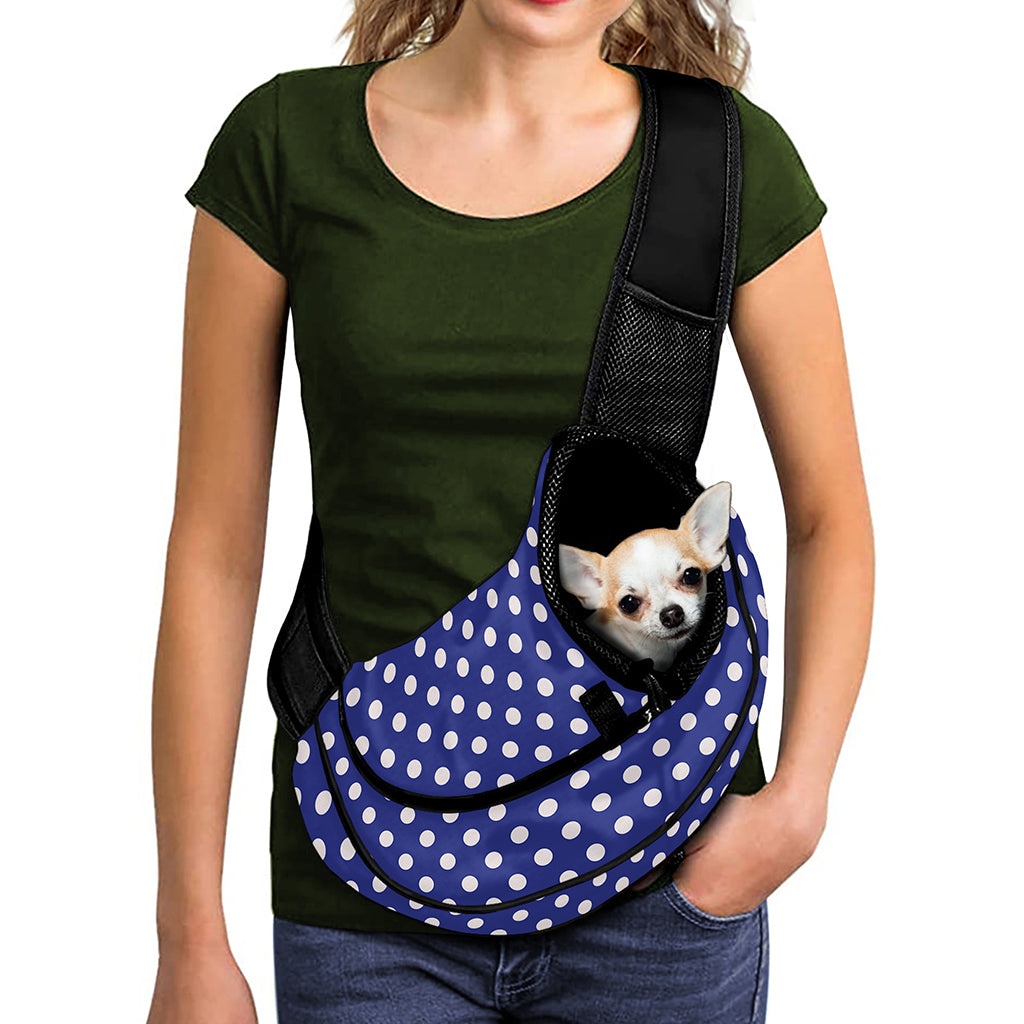 Blue And White Polka Dot Pattern Print Pet Sling Carrier