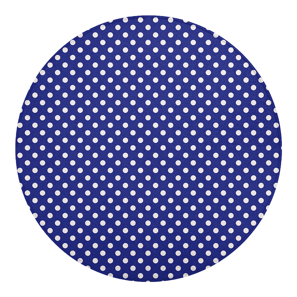 Blue And White Polka Dot Pattern Print Round Blanket