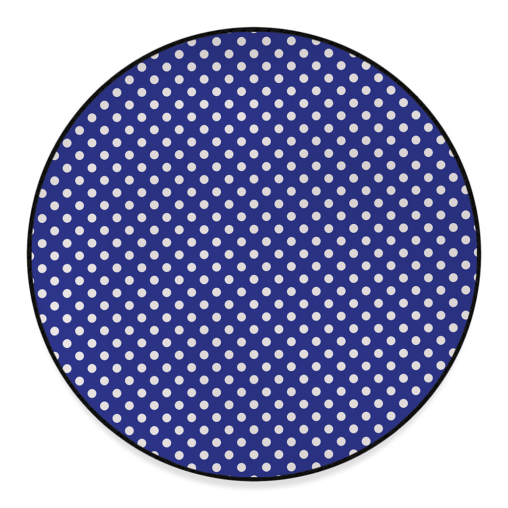 Blue And White Polka Dot Pattern Print Round Floor Mat